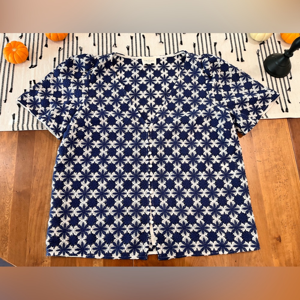 Sezane Emma Ecru/Navy Blouse